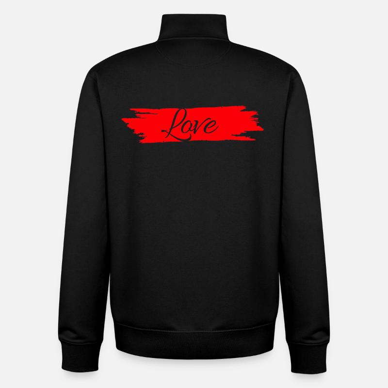 Love with red paint stripe # - Unisex Organic Zip Sweatshirt by Stanley/Stella - black