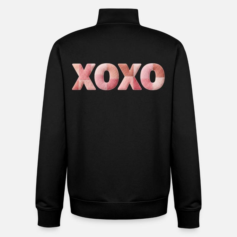 XOXO Patchwork disant Bisou-Câlin - Sweat zippé unisexe en coton bio Stanley/Stella - noir