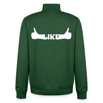 LIKE pouces levés main - Sweat zippé unisexe en coton bio Stanley/Stella - vert bouteille - Dos - AI Model Male 185 dark (185cm)