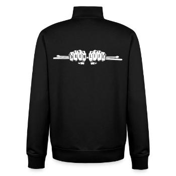 Vie de batterie. Mains tenant des baguettes de batterie - Sweat zippé unisexe en coton bio Stanley/Stella - noir - Dos - AI Model Male 185 light (185cm)