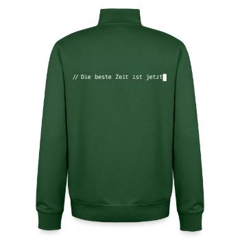 The best time is now - Unisex Organic Zip Sweatshirt by Stanley/Stella - bottle green - Back - AI Model Male 185 dark (185cm)