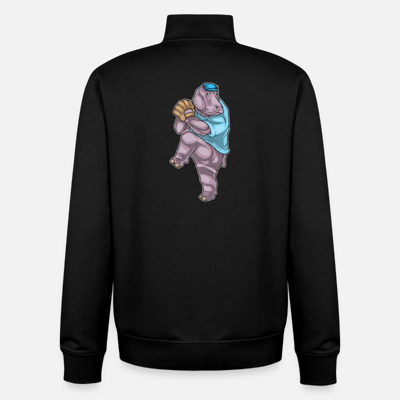 Hippopotamus Gant de baseball - Sweat zippé unisexe en coton bio Stanley/Stella - noir