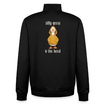 Funny "Goose n the Hood" Hoodie Illustration - Unisex Organic Zip Sweatshirt by Stanley/Stella - black - Back - AI Model Male 185 light (185cm)