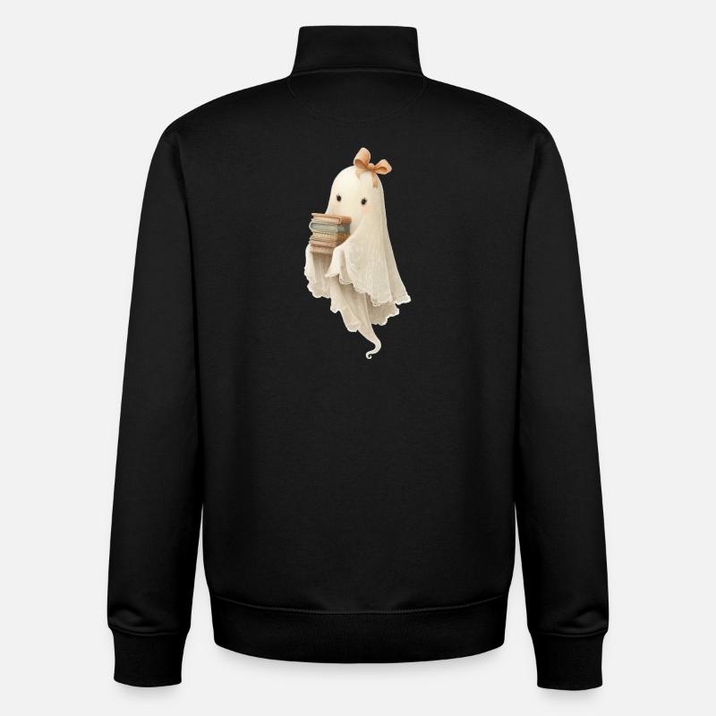 Fantôme avec des livres - Sweat zippé unisexe en coton bio Stanley/Stella - noir