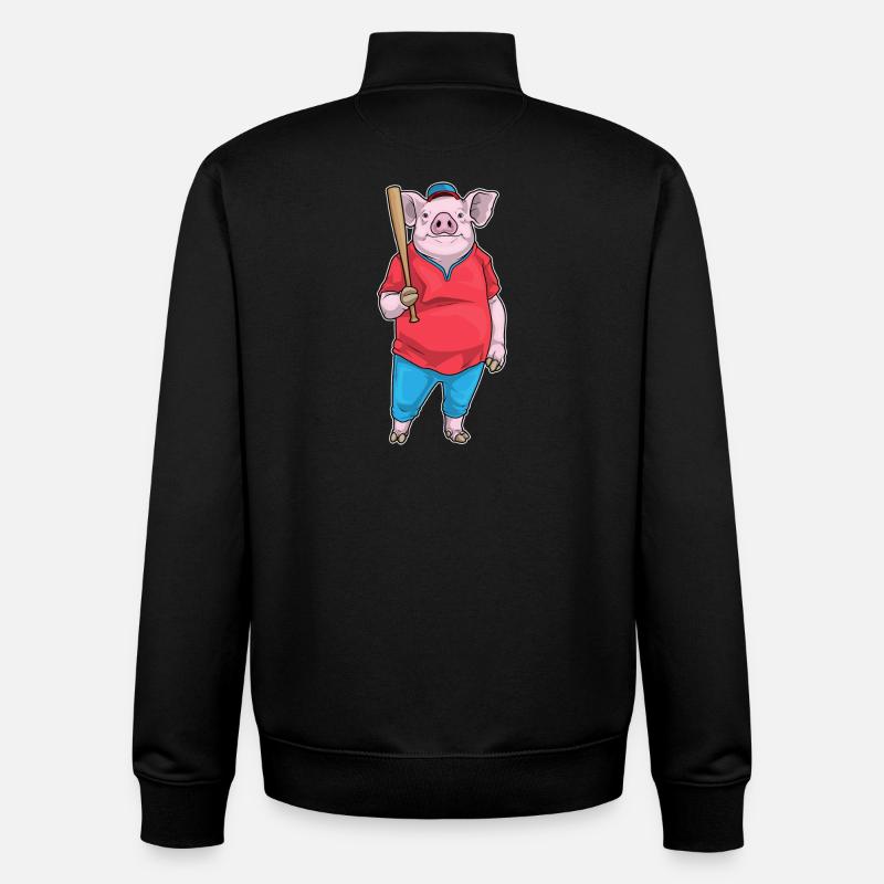 Pig Baseball Batte de baseball - Sweat zippé unisexe en coton bio Stanley/Stella - noir