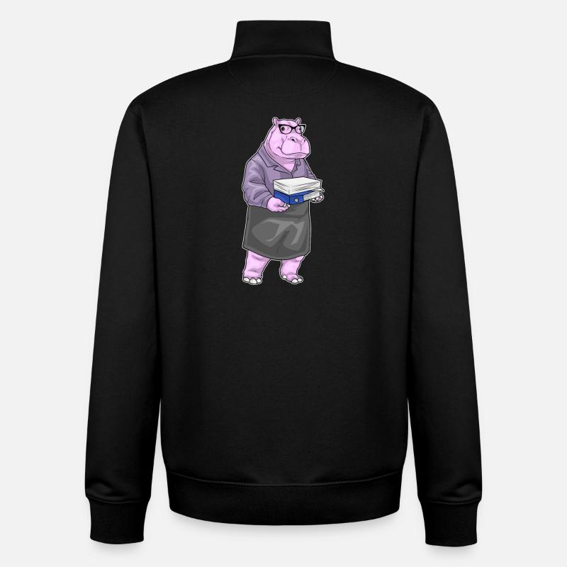 Hippopotamus Secretary Paper Stack Office - Unisex Organic Zip Sweatshirt by Stanley/Stella - black