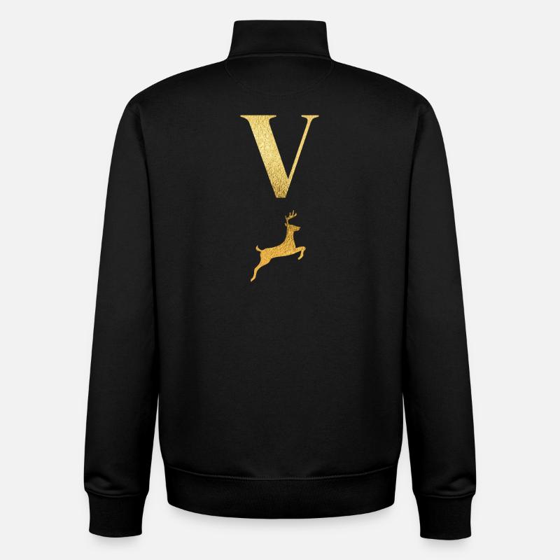 Buchstabe v goldener Hirsch - Geschenkidee - Unisex Organic Zip Sweatshirt von Stanley/Stella - Schwarz