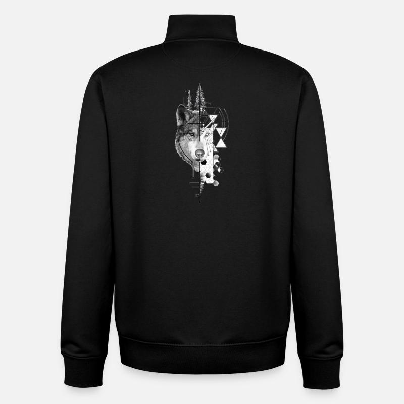 Wolf design - Sweat zippé unisexe en coton bio Stanley/Stella - noir