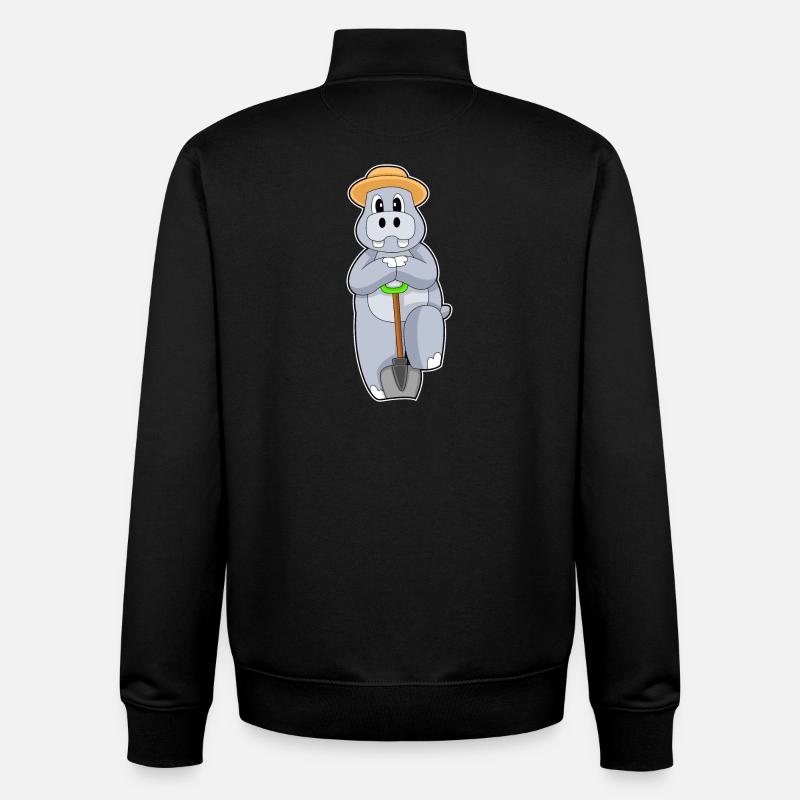 Pelle fermière hippopotame - Sweat zippé unisexe en coton bio Stanley/Stella - noir