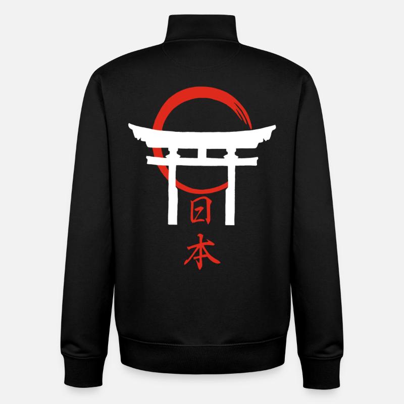 Porte Torii (blanc) - Sweat zippé unisexe en coton bio Stanley/Stella - noir