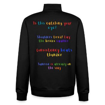 Citation arc-en-ciel pour attirer votre attention - Sweat zippé unisexe en coton bio Stanley/Stella - noir - Dos - AI Model Male 185 light (185cm)