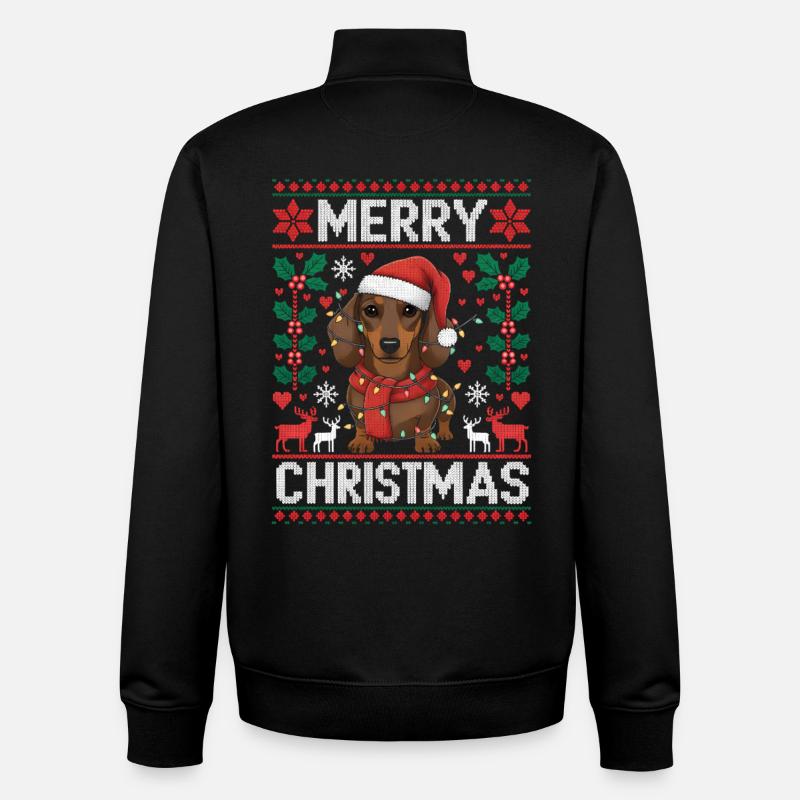 Teckel drôle Noël Teckel Cadeau - Sweat zippé unisexe en coton bio Stanley/Stella - noir
