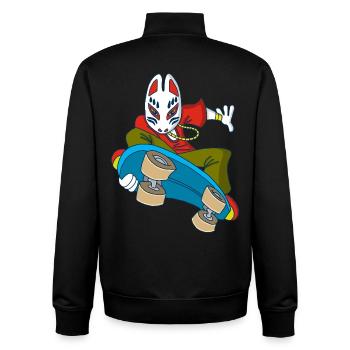 Japanischer Fuchs auf einem Skateboard - Unisex Organic Zip Sweatshirt von Stanley/Stella - Schwarz - Hinten - AI Model Male 185 light (185cm)