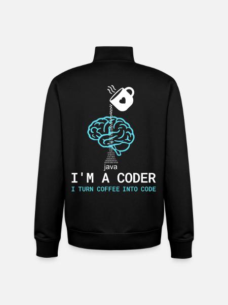 Coder T-Shirt: Coffee into Code – Nerdy Programmie - Unisex Organic Zip Sweatshirt by Stanley/Stella - black