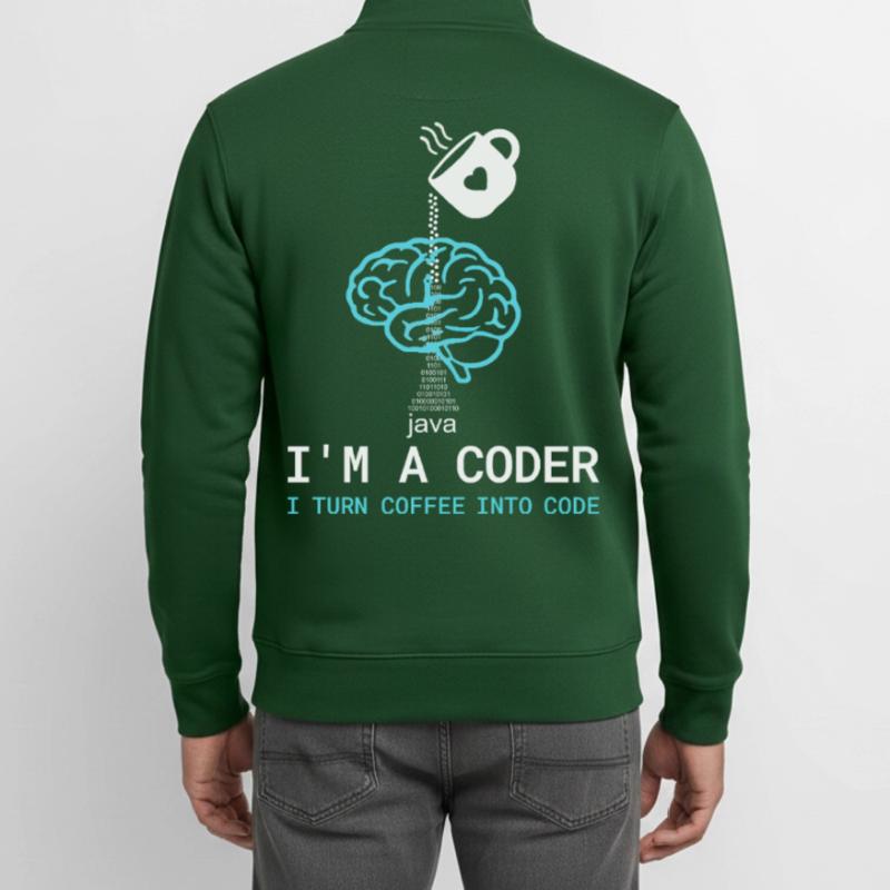 Coder T-Shirt: Coffee into Code – Nerdy Programmie Unisex Organic Zip Sweatshirt von Stanley/Stella
