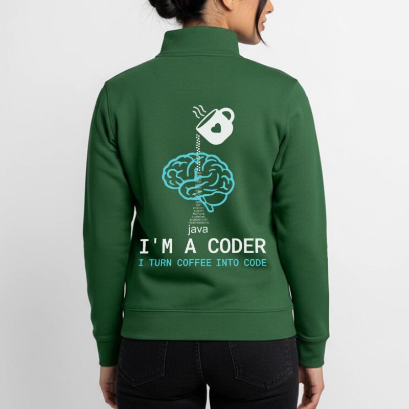 Coder T-Shirt: Coffee into Code – Nerdy Programmie Unisex Organic Zip Sweatshirt von Stanley/Stella