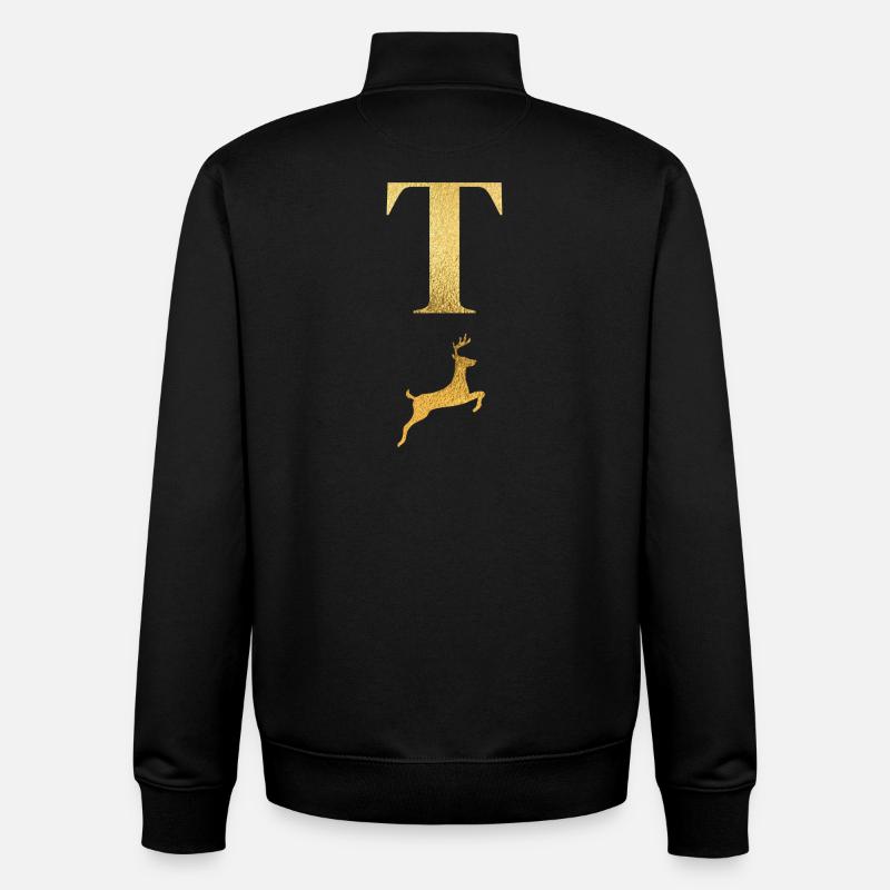 Buchstabe t goldener Hirsch - Geschenkidee - Unisex Organic Zip Sweatshirt von Stanley/Stella - Schwarz