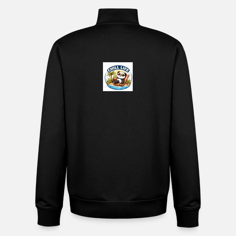 Chill Life Panda Plage - Sweat zippé unisexe en coton bio Stanley/Stella - noir