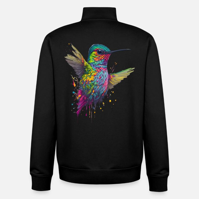 Explosion de couleurs Hummingbird Artwork - Sweat zippé unisexe en coton bio Stanley/Stella - noir