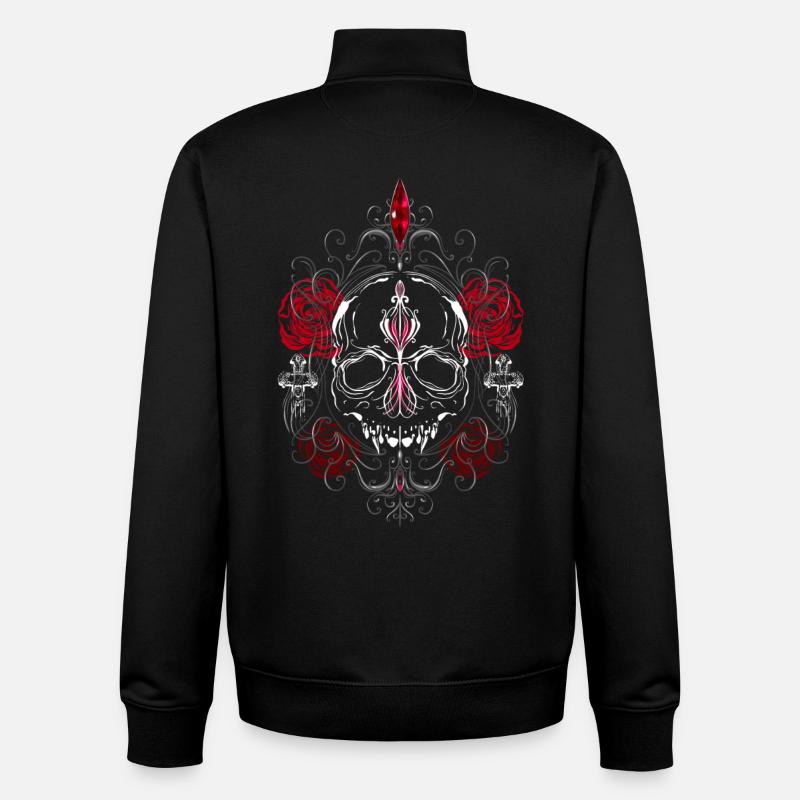 Crâne avec roses rouges Esthétique gothique - Sweat zippé unisexe en coton bio Stanley/Stella - noir