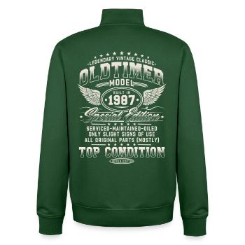 Voiture vintage 1987 cadeau d’anniversaire vintage - Sweat zippé unisexe en coton bio Stanley/Stella - vert bouteille - Dos - AI Model Male 185 dark (185cm)