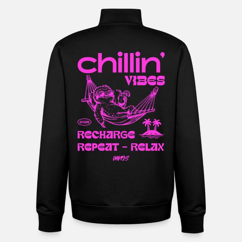 Hamac Chillin Vibes Néon Rose - Sweat zippé unisexe en coton bio Stanley/Stella - noir
