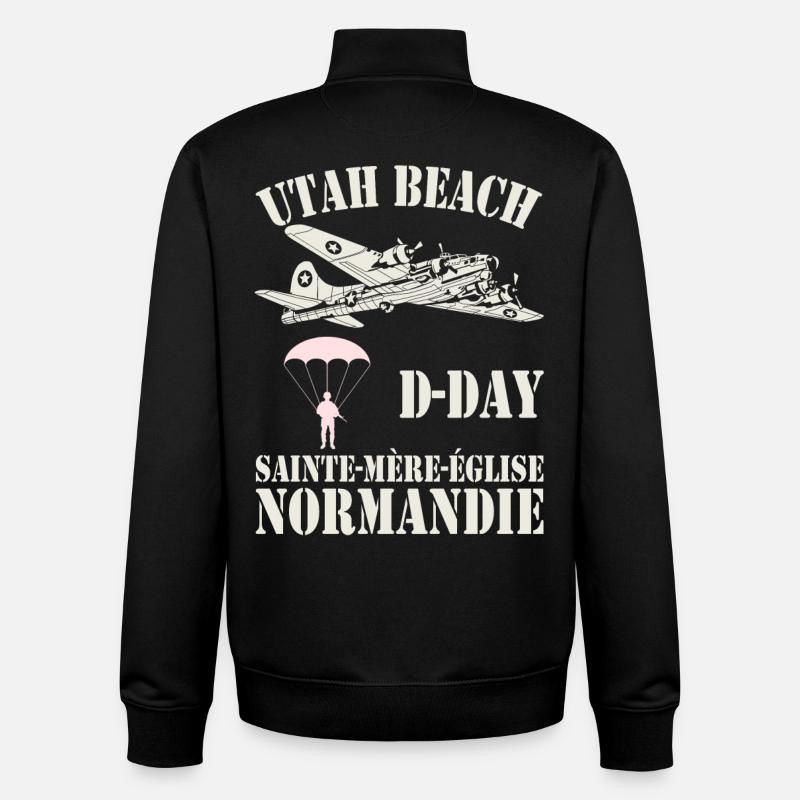 Utah Beach D-Day Sainte-Mère-Église - Sweat zippé unisexe en coton bio Stanley/Stella - noir