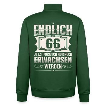 66. Geburtstag - Unisex Organic Zip Sweatshirt von Stanley/Stella - Flaschengrün - Hinten - AI Model Male 185 dark (185cm)