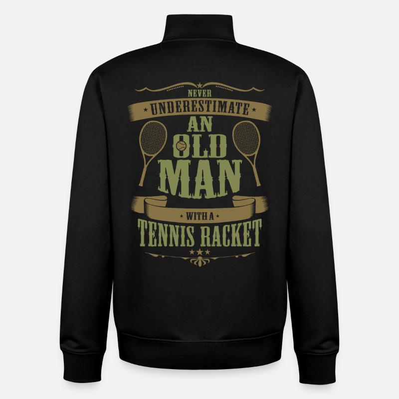 Never Underestimate An Old Man With Tennis Racket - Unisex Organic Zip Sweatshirt by Stanley/Stella - black