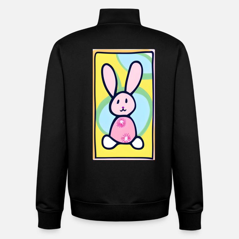 Pastel Bunny Easter Bunny on Yellow Background - Unisex Organic Zip Sweatshirt by Stanley/Stella - black