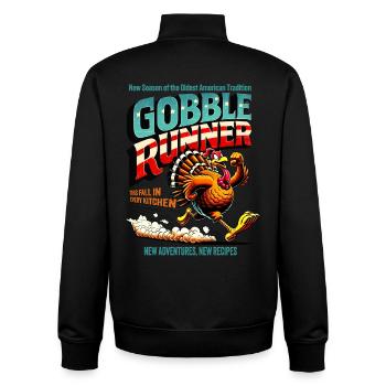 Gobble Runner - Conception amusante de la dinde de Thanksgiving - Sweat zippé unisexe en coton bio Stanley/Stella - noir - Dos - AI Model Male 185 light (185cm)