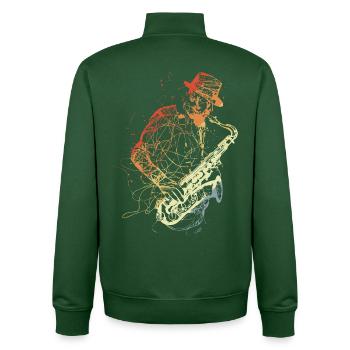Retro Saxophone Player Drawing - Unisex Organic Zip Sweatshirt by Stanley/Stella - bottle green - Back - AI Model Male 185 dark (185cm)
