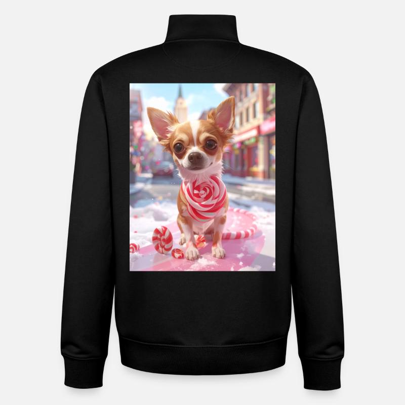 Candy Pup with Candy Cane - Unisex Organic Zip Sweatshirt by Stanley/Stella - black