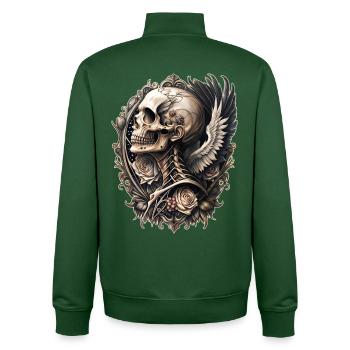 Tête de mort baroque ailes fleurs vintage gothique - Sweat zippé unisexe en coton bio Stanley/Stella - vert bouteille - Dos - AI Model Male 185 dark (185cm)