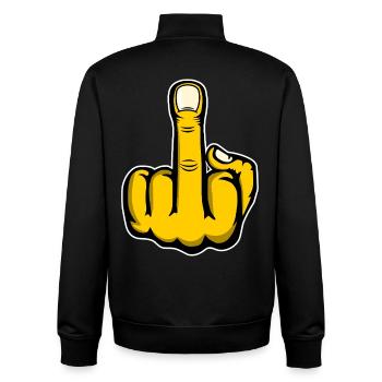 Mittelfinger Stinkefinger Design Gelb used - Unisex Organic Zip Sweatshirt von Stanley/Stella - Schwarz - Hinten - AI Model Male 185 light (185cm)
