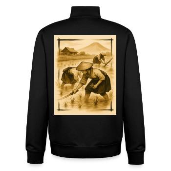 Feld, Reis und Bauern, Reisanbau im Morgengrauen - Unisex Organic Zip Sweatshirt von Stanley/Stella - Schwarz - Hinten - AI Model Male 185 light (185cm)
