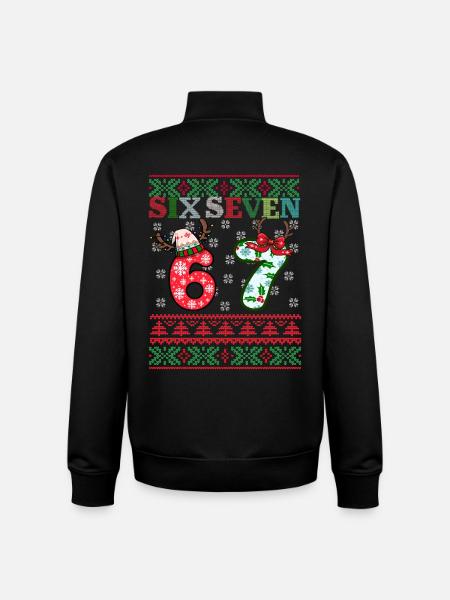 67 Christmas Funny Six Seven Meme - Unisex Organic Zip Sweatshirt by Stanley/Stella - black