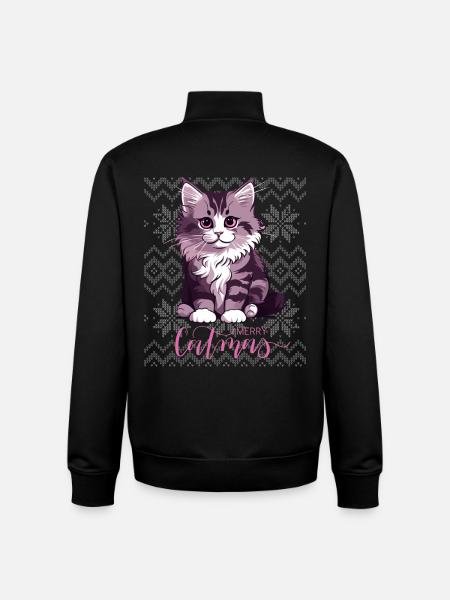 Lila Kätzchen-Weihnachtskater Catmas - Unisex Organic Zip Sweatshirt von Stanley/Stella - Schwarz