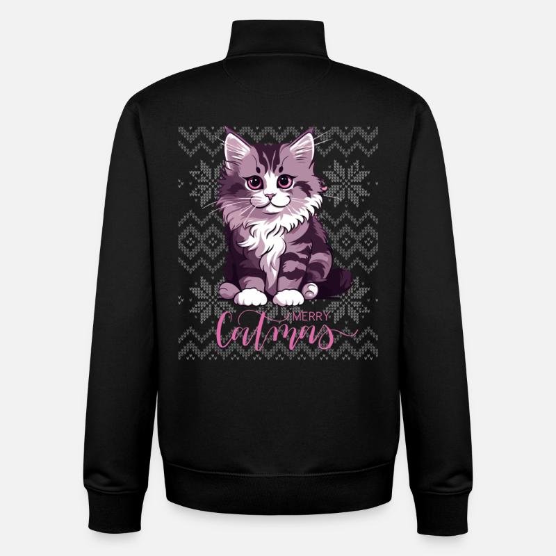Chaton mauve Noël Catmas - Sweat zippé unisexe en coton bio Stanley/Stella - noir