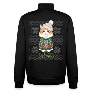 Katzenweihnachten im grünen und beigefarbenen Pullover - Unisex Organic Zip Sweatshirt von Stanley/Stella - Schwarz - Hinten - AI Model Male 185 light (185cm)