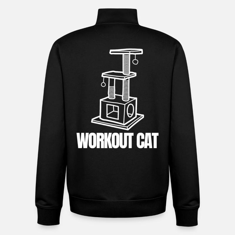 Workout Cat Emblem - Sweat zippé unisexe en coton bio Stanley/Stella - noir