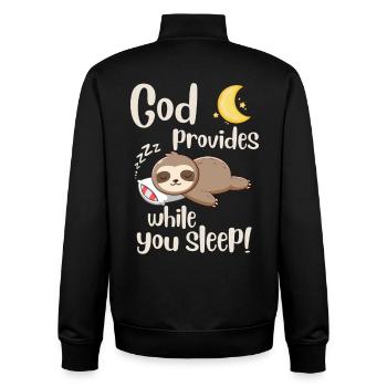 Jesus Christ- God provides while you sleep - Faith - Unisex Organic Zip Sweatshirt by Stanley/Stella - black - Back - AI Model Male 185 light (185cm)
