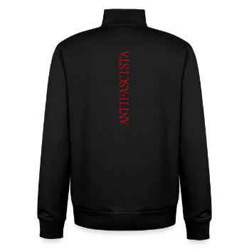 Schriftzug Antifascista vertikal in roter Schrift - Unisex Organic Zip Sweatshirt von Stanley/Stella - Schwarz - Hinten - AI Model Male 185 light (185cm)