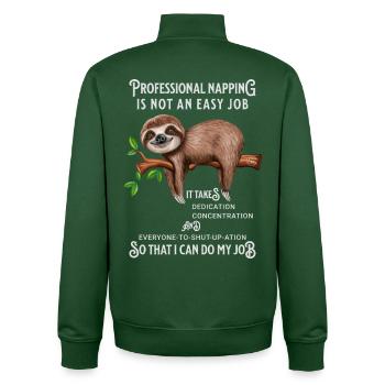 Cute Sloth Funny Saying Office Humor - Unisex Organic Zip Sweatshirt by Stanley/Stella - bottle green - Back - AI Model Male 185 dark (185cm)