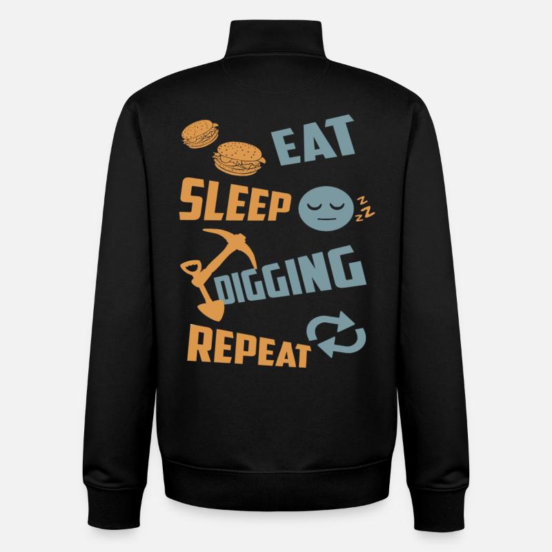 Manger, dormir, creuser, répéter - Sweat zippé unisexe en coton bio Stanley/Stella - noir