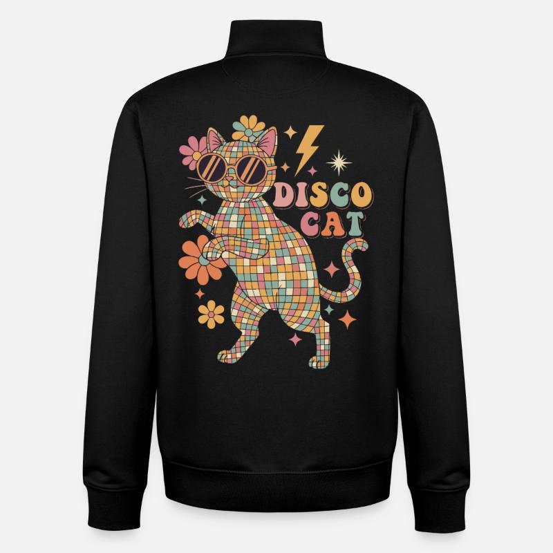 Techno Disco Katze Discokugel Party Lustig - Unisex Organic Zip Sweatshirt von Stanley/Stella - Schwarz