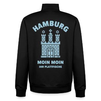 Hamburg – Moin Moin Ihr Plattfische Plattdeutsch S - Unisex Organic Zip Sweatshirt von Stanley/Stella - Schwarz - Hinten - AI Model Male 185 light (185cm)