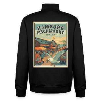 Marché aux poissons vintage de Hambourg - Sweat zippé unisexe en coton bio Stanley/Stella - noir - Dos - AI Model Male 185 light (185cm)