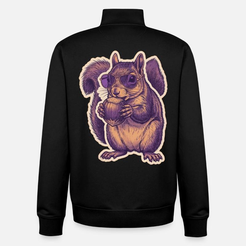Squirrel with sunglasses nibbling hazelnut - Unisex Organic Zip Sweatshirt by Stanley/Stella - black