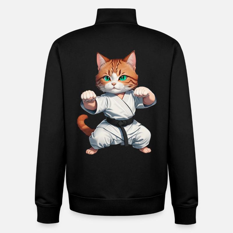 Karaté Chat - Kung-Fu Cat - Sweat zippé unisexe en coton bio Stanley/Stella - noir